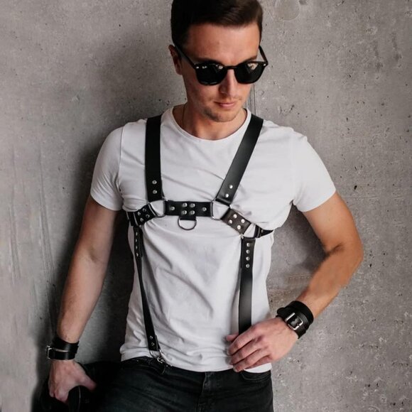 PU Leather Harness For Men Adjustable Buckle Body Chest Garter Belt Cosplay Nigh - Picture 3 of 5
